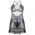 Transparent Floral Lace Harness Pajamas Sexy Women Sleepwear Dress With Tongs