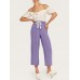 High Drawstring Waist Pure Color Wide Leg Pants