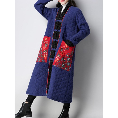 Vintage Women Cotton Folk Style Patchwork Long Sleeve Cardigans