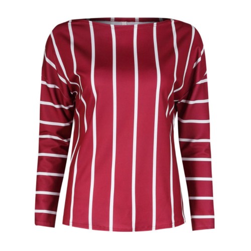 Casual Loose Women Striped 3/4 Sleeve Crew Neck Blouse