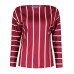 Casual Loose Women Striped 3/4 Sleeve Crew Neck Blouse