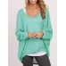 Casual Women Pure Color Crew Neck Long Sleeve Blouse