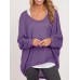 Casual Women Pure Color Crew Neck Long Sleeve Blouse