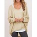 Casual Women Pure Color Crew Neck Long Sleeve Blouse