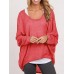 Casual Women Pure Color Crew Neck Long Sleeve Blouse