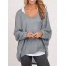 Casual Women Pure Color Crew Neck Long Sleeve Blouse