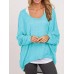 Casual Women Pure Color Crew Neck Long Sleeve Blouse