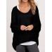 Casual Women Pure Color Crew Neck Long Sleeve Blouse