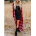 Casual Women Autumn Loose Plaid Long Sleeve Long Cardigans