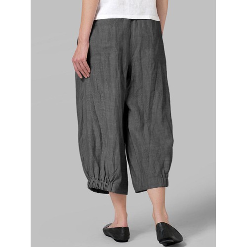 Women High Waist Loose Casual Wide Leg Pants Solid Color Trousers