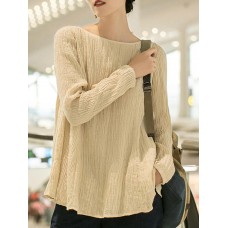 Women Casual Crew Neck Long Sleeve Solid Blouse