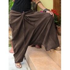 Women Vintage Solid Color Cotton Loose Casual Wide Leg Pants