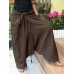 Women Vintage Solid Color Cotton Loose Casual Wide Leg Pants