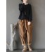 M-5XL Women Casual Pure Color Elastic Waist Corduroy Pants