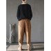 M-5XL Women Casual Pure Color Elastic Waist Corduroy Pants