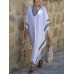 M-5XL Women Vintage Bohemian Solid Color Loose Bat Sleeve Dress