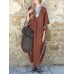 M-5XL Women Vintage Bohemian Solid Color Loose Bat Sleeve Dress