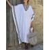 M-5XL Women Vintage Bohemian Solid Color Loose Bat Sleeve Dress