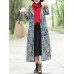 Vintage Women Floral Print Cotton Linen Button Hooded Long Coats with Pockets