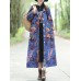 Vintage Women Floral Print Cotton Linen Button Hooded Long Coats with Pockets