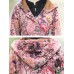 Vintage Women Floral Print Cotton Linen Button Hooded Long Coats with Pockets