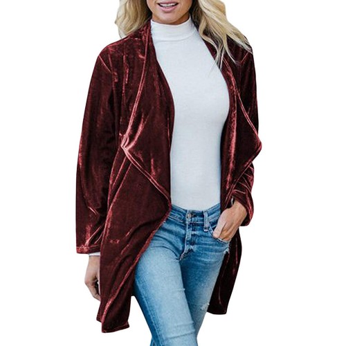 Casual Women Solid Color Lapel Velvet Cardigans with Pockets