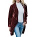 Casual Women Solid Color Lapel Velvet Cardigans with Pockets