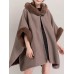 Women Cloak Shawl Hooded Crew Neck Cardigan Coats with Pockets