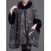 Women Cloak Shawl Hooded Print Batwing Sleeve Cardigan Coats with Pockets