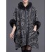 Women Cloak Shawl Hooded Print Batwing Sleeve Cardigan Coats with Pockets