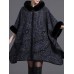 Women Cloak Shawl Hooded Print Batwing Sleeve Cardigan Coats with Pockets