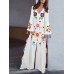 Vintage Women Folk Style Print V-Neck Split Hem Maxi Dress with Tassel