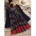 Ethnic Women Vintage Folk Style Print Patchwork Long Sleeve Blouse