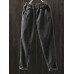 Women Casual Pure Color Elastic Waist Corduroy Pants