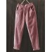 Women Casual Pure Color Elastic Waist Corduroy Pants