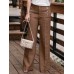 Women Casual Cotton Linen Solid Color High Waist Button Pants