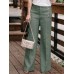 Women Casual Cotton Linen Solid Color High Waist Button Pants