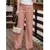 Women Casual Cotton Linen Solid Color High Waist Button Pants