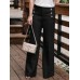 Women Casual Cotton Linen Solid Color High Waist Button Pants