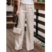 Women Casual Cotton Linen Solid Color High Waist Button Pants