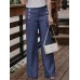 Women Casual Cotton Linen Solid Color High Waist Button Pants