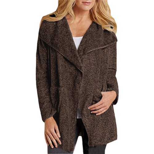 Women Casual Fleece Lapel Cardigans with Pockets