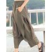 Wide Leg Women Cotton Linen Solid Color Elastic Waist Irregular Pants