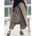 Wide Leg Women Cotton Linen Solid Color Elastic Waist Irregular Pants