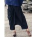 Wide Leg Women Cotton Linen Solid Color Elastic Waist Irregular Pants