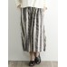 Vintage Women Cotton Linen Striped Elastic Waist Trousers Pants