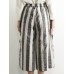 Vintage Women Cotton Linen Striped Elastic Waist Trousers Pants