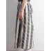 Vintage Women Cotton Linen Striped Elastic Waist Trousers Pants