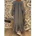 Retro Women Loose Solid V-Neck Lace Patchwork Long Sleeve Maxi Dress