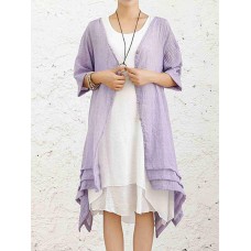 Women Cotton Linen Half Sleeve Irregular Hem Cardigans